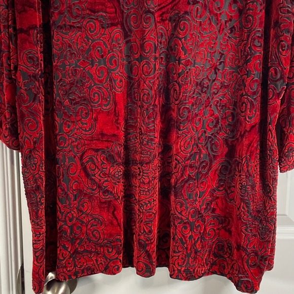 Catherine's 1X Red Burnout Velvet Tunic Top Plus Size 18/20W Long Sleeve - Picture 3 of 6